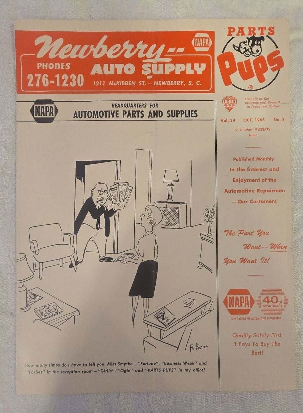 Vintage 1965 NAPA Parts Pups Automotive Magazine Vol. 34 No. 8